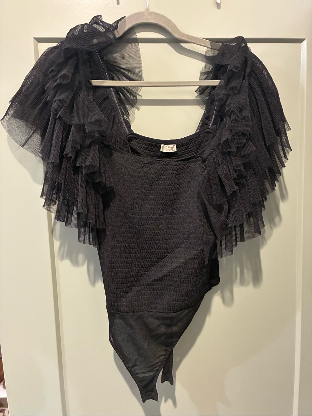 Free People Kill the Lights Black Ruffled Tulle Bodysuit